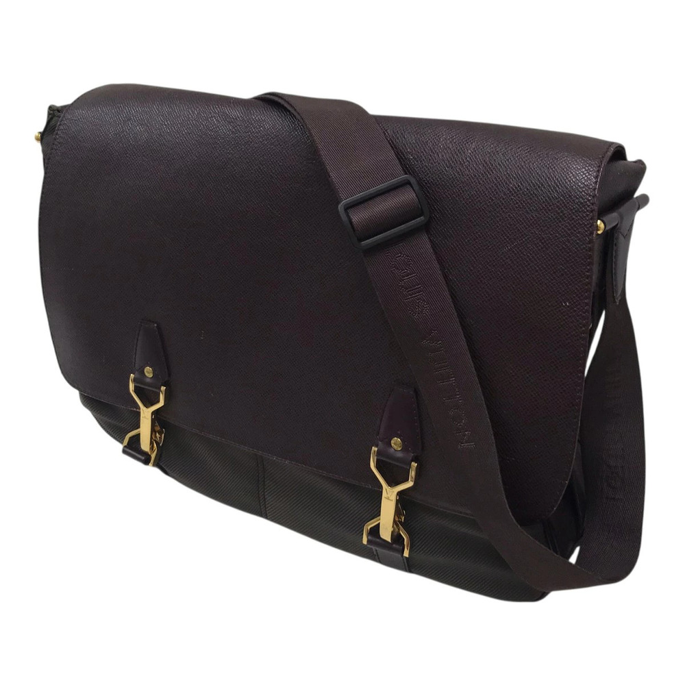 Louis Vuitton Taiga Delsu Vuitton Shoulder Bag Leather Gray Brown